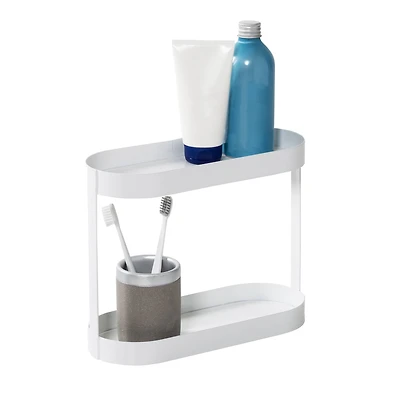 Honey Can Do White 2-Tier Metal Bathroom Counter Organizer Shelf