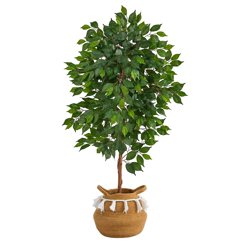 4ft. Ficus Artificial Tree in Boho Chic Handmade Natural Cotton Woven Planter with Tassels