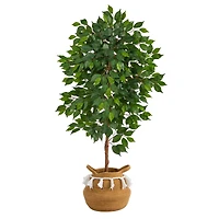 4ft. Ficus Artificial Tree in Boho Chic Handmade Natural Cotton Woven Planter with Tassels