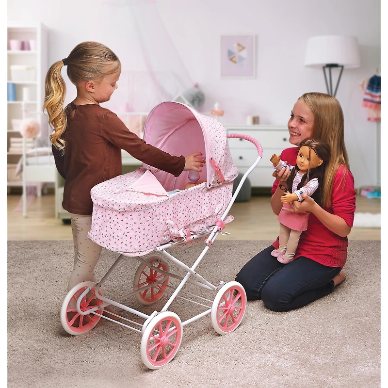Badger Basket Pink Rosebud Just Like Mommy 3-in-1 Doll Pram, Carrier & Stroller