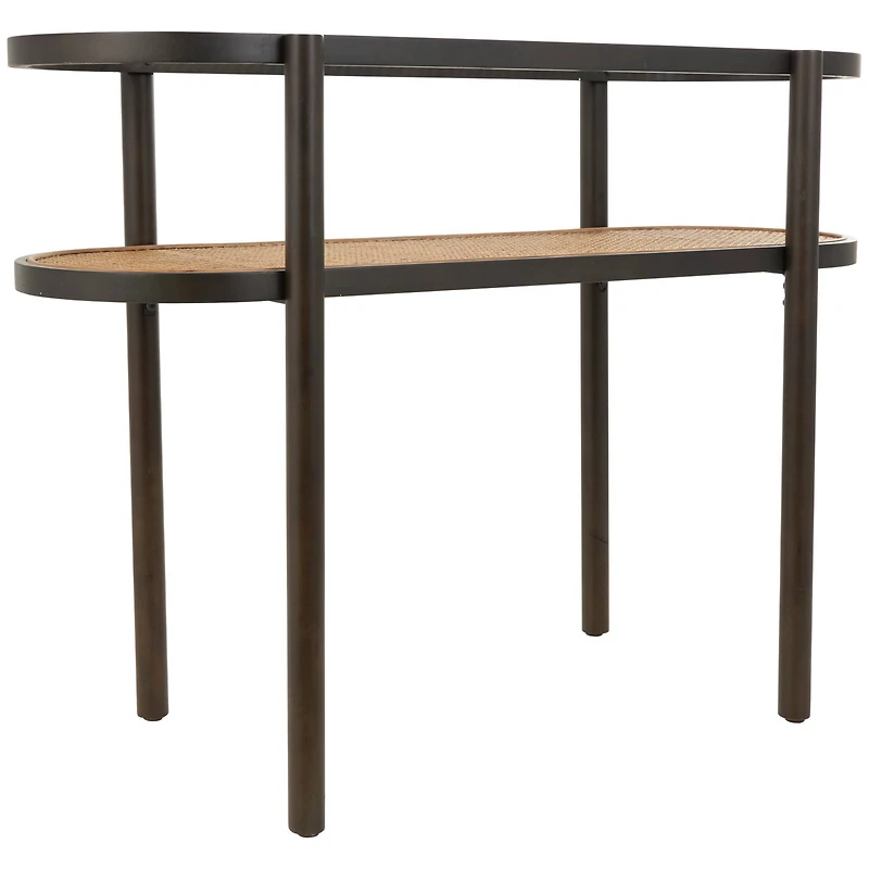 Brown Rattan Console Table with Pressed Tempered Glass Top
