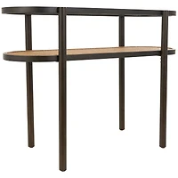 Brown Rattan Console Table with Pressed Tempered Glass Top
