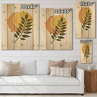 Designart - Abstract Geometrical Sun and Moon With Leaf V - Modern Print on Natural Pine Wood