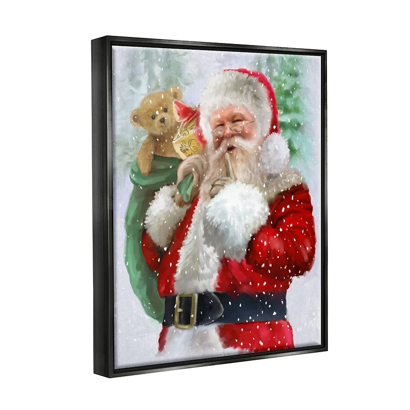 Stupell Industries Jolly Shh Santa Claus Gift Sack Framed Floater Canvas Wall Art