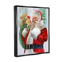 Stupell Industries Jolly Shh Santa Claus Gift Sack Framed Floater Canvas Wall Art