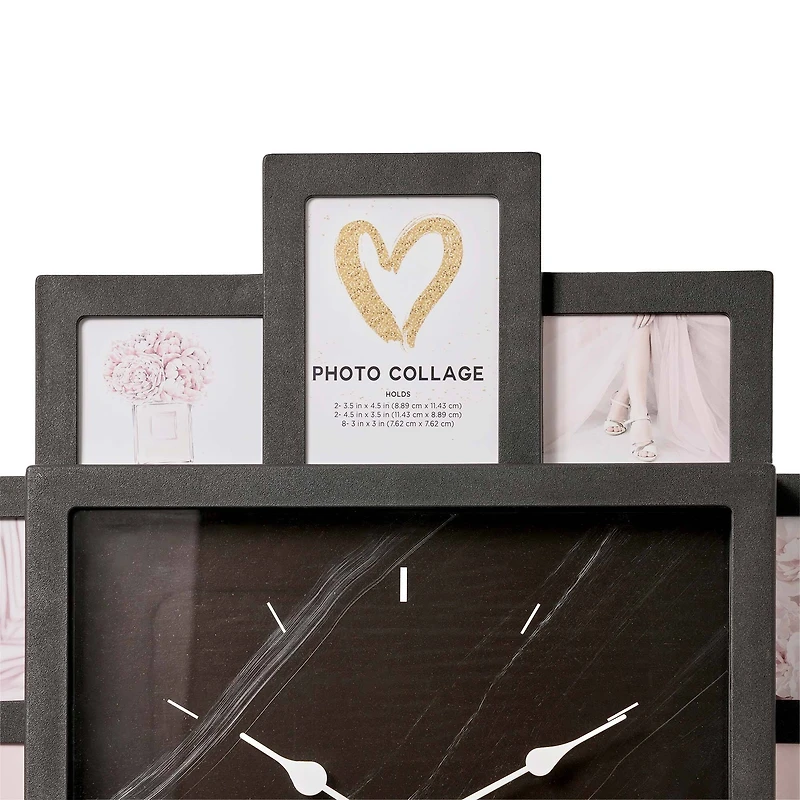American Art Decor Picture Frame Collage Clock 12 Photo Display Slots Black, 20" x 20"