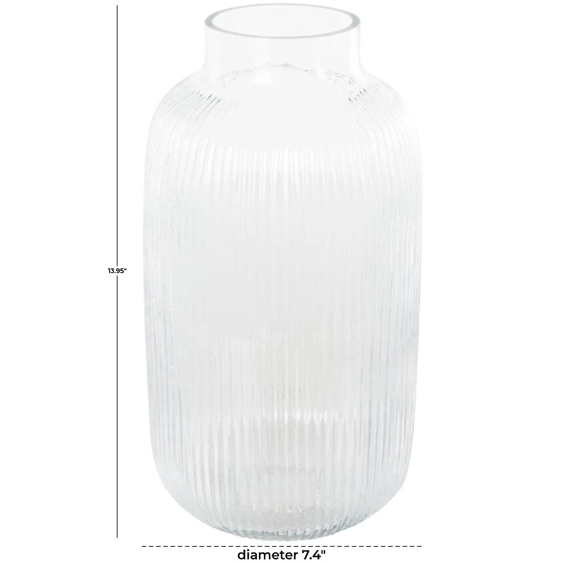 14" Clear Glass Ribbed Decorative Vase