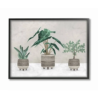 Stupell Industries Plants In Patterned Pots Neutral Grey Design in Frame Wall Art