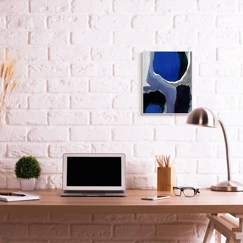 Stupell Industries Abstract Masculine Cobalt Blue Grey Black Design Wood Wall Plaque