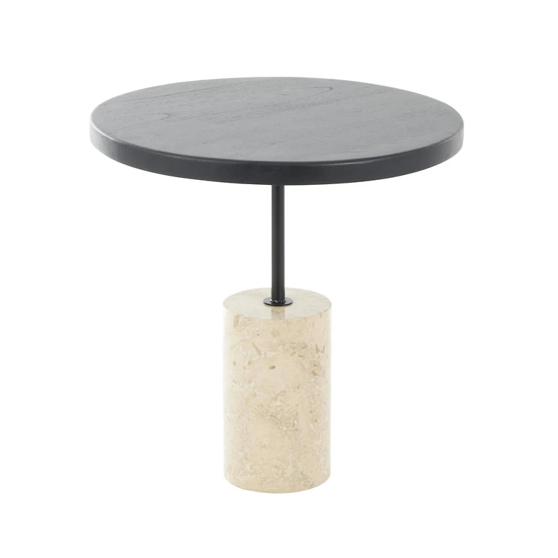 20.5" Black Wood Accent Table with Ivory Marble Base