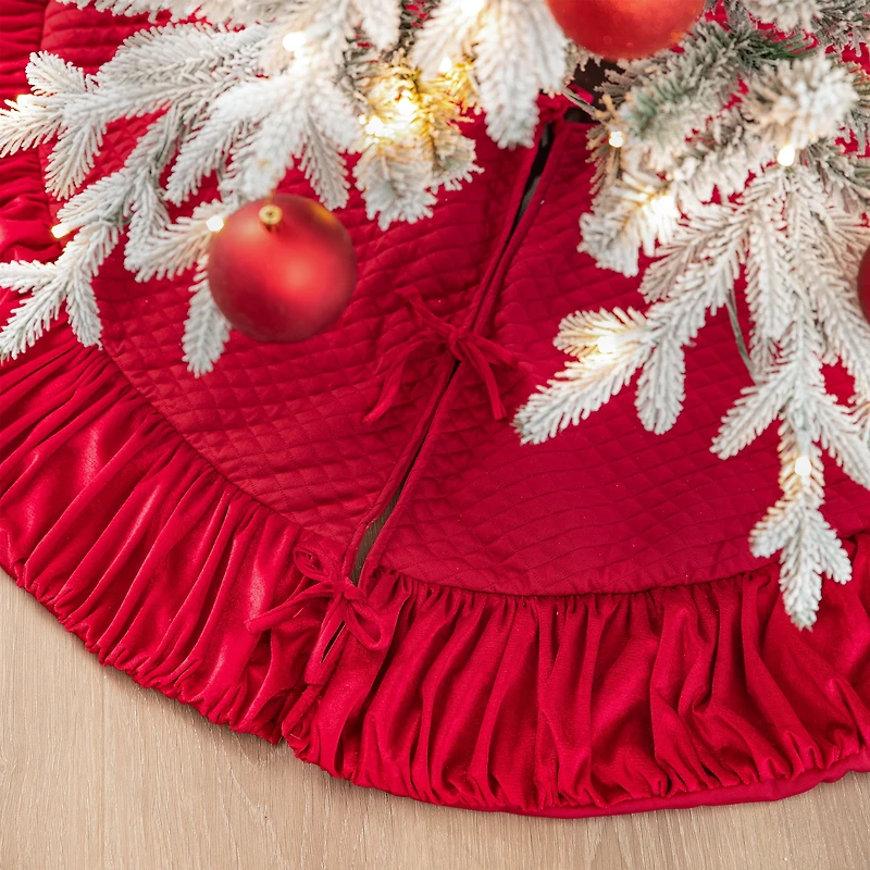 Glitzhome® Deluxe Velvet Ruffled Christmas Tree Skirt