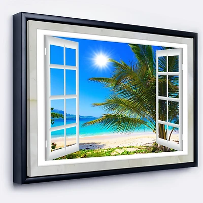 Designart - Window Open to Beach with Palm