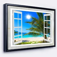 Designart - Window Open to Beach with Palm