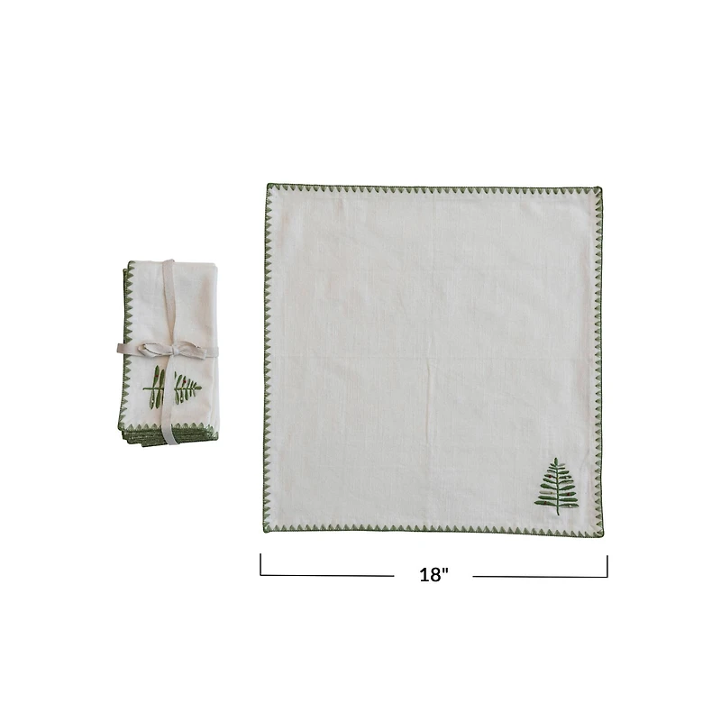 Hello Honey® Natural & Green Embroidered Tree Cotton Napkins, 4ct.
