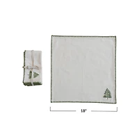 Hello Honey® Natural & Green Embroidered Tree Cotton Napkins, 4ct.