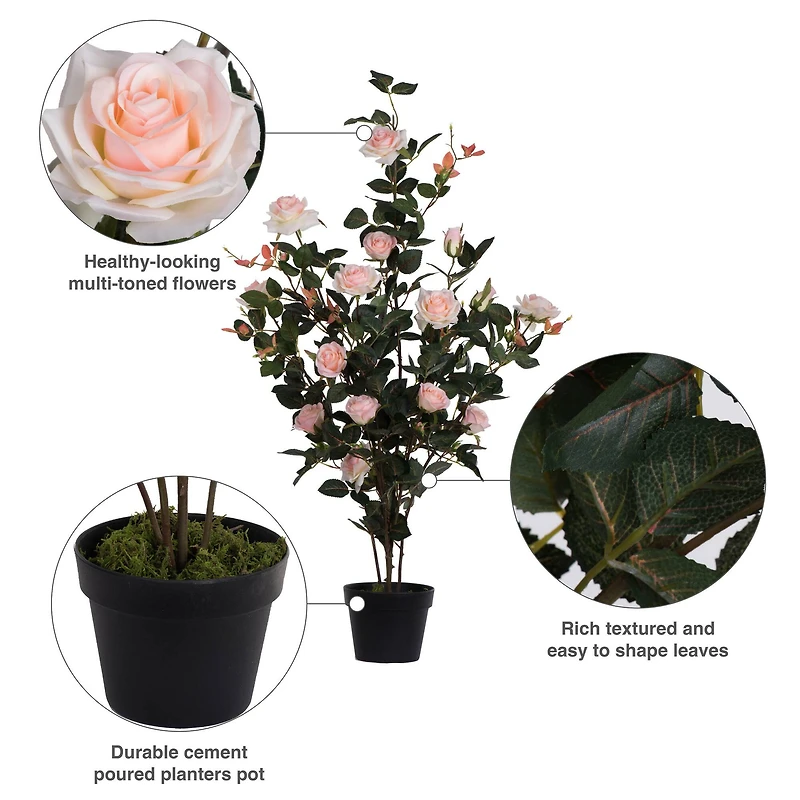 45" Artificial Pink Rose Plant in Pot