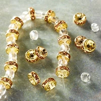 12 Pack: Amber Rhinestone Studded Rondel Beads, 6mm by Bead Landing™