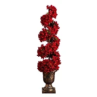 3ft. Pre-Lit Artificial Christmas Poinsettias and Berries Spiral Topiary Tree with 30 Warm White LED Lights