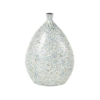 24.25" Blue & Cream Floral Mosaic Mother of Pearl Vase