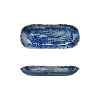 Hello Honey Stoneware Organic Shaped Platter with Reactive Crackle Glaze, Blue, Set of 2