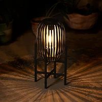 Glitzhome® 14.25" Black Slim Metal Stripes Solar Powered Edison Bulb Outdoor Lantern