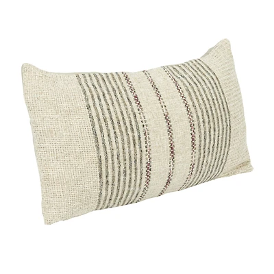 Hello Honey® Multicolored Embroidered Stripes Woven Cotton & Linen Blend Lumbar Pillow