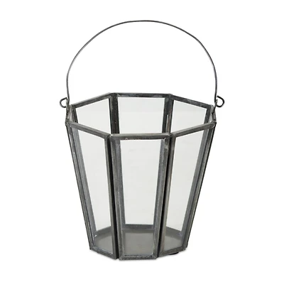 4.75" Glass & Iron Octagon Candle Holder Set