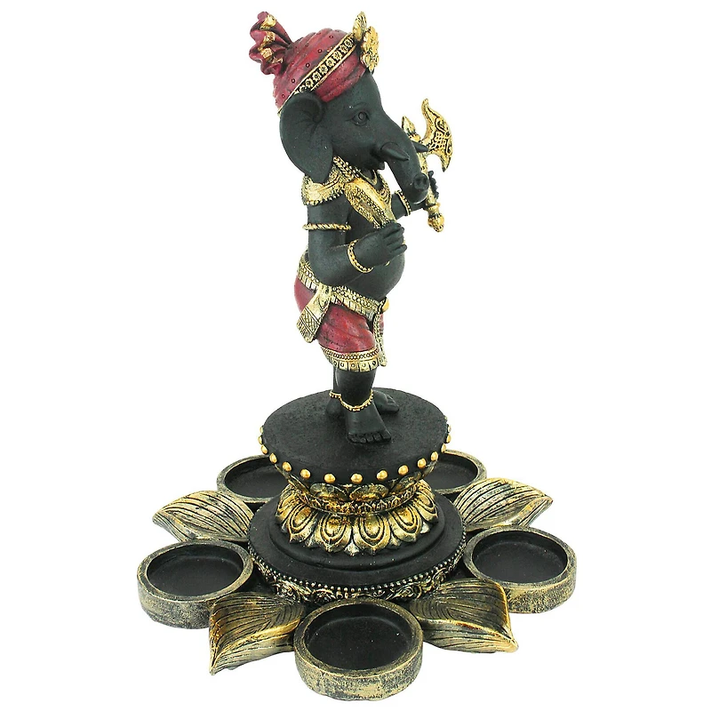 10" Standing Lord Ganesha on Lotus Flower Candle Holder Statue