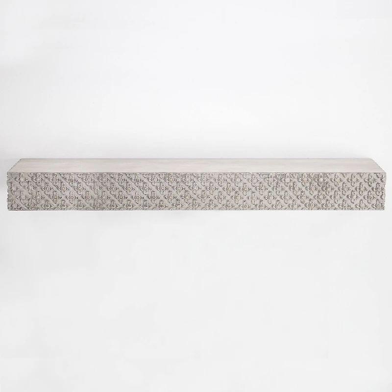 36" Greywashed Rustic Embossed Wood Floating Wall Shelf
