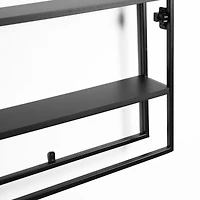 Black Metal Frame Rectangle Vanity Wall Mirror with Shelves, 18" x 24"