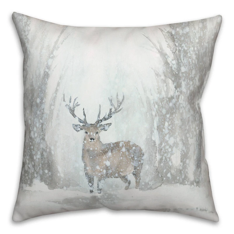 Deer In Winter 18x18 Throw Pillow