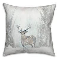 Deer In Winter 18x18 Throw Pillow
