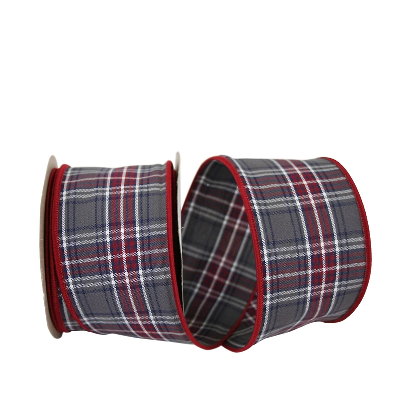 JAM Paper 2.5" x 10yd. Burgundy & Gray Plaid Wired Cotton Ribbon