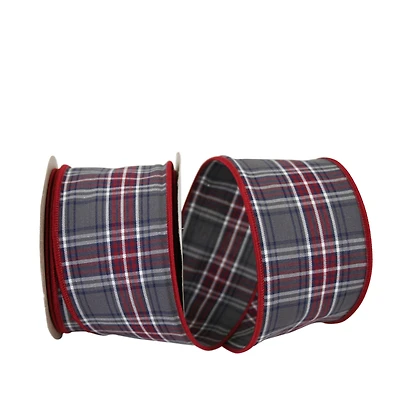 JAM Paper 2.5" x 10yd. Burgundy & Gray Plaid Wired Cotton Ribbon