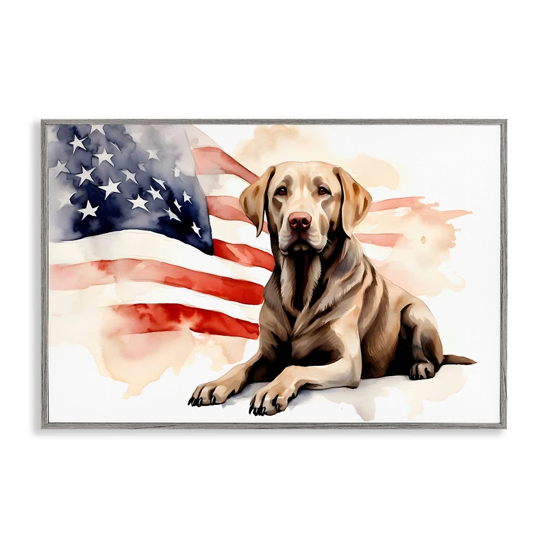 Stupell Industries Patriotic Dog with Flag Framed Giclee Art
