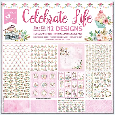 Little Birdie Celebrate Life Cardstock Pack 12" x 12"