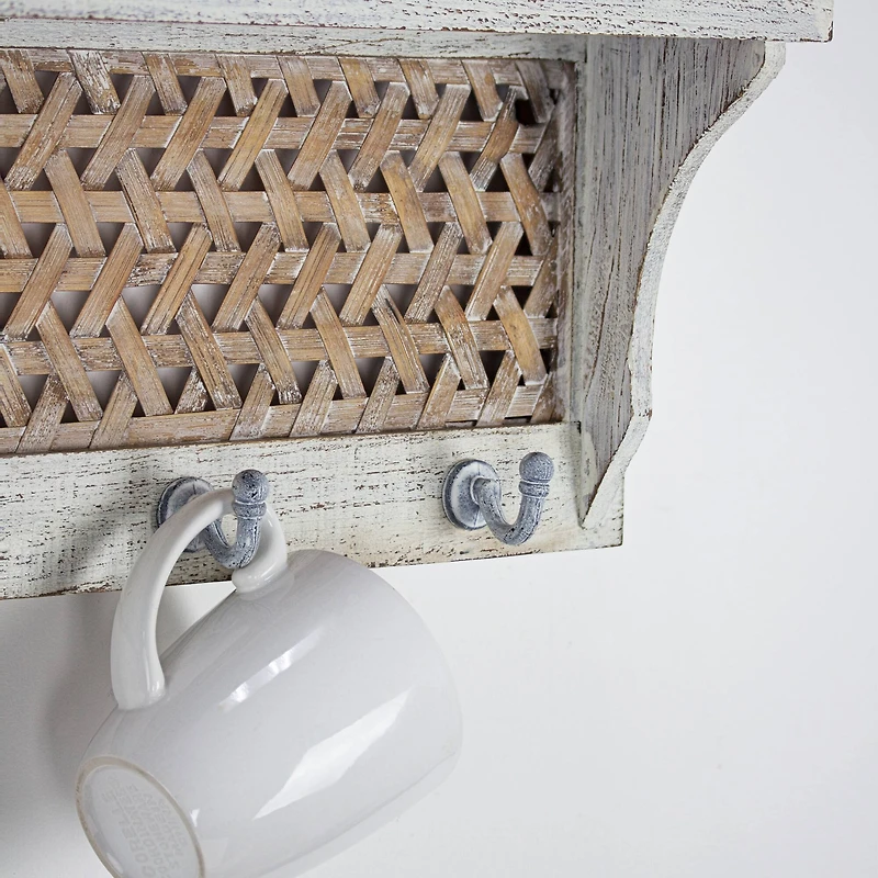 Whitewashed Wood Coat Rack With Shelf