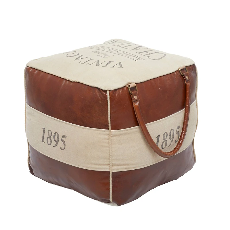 Brown Canvas Rustic Stool, 19" x 21" x 20"