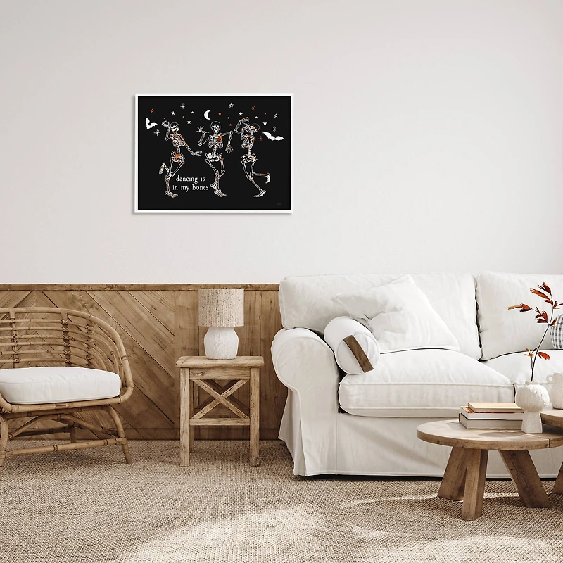 Stupell Industries 24" x 30" Dancing is in My Bones Skeletons White Framed Giclée Art