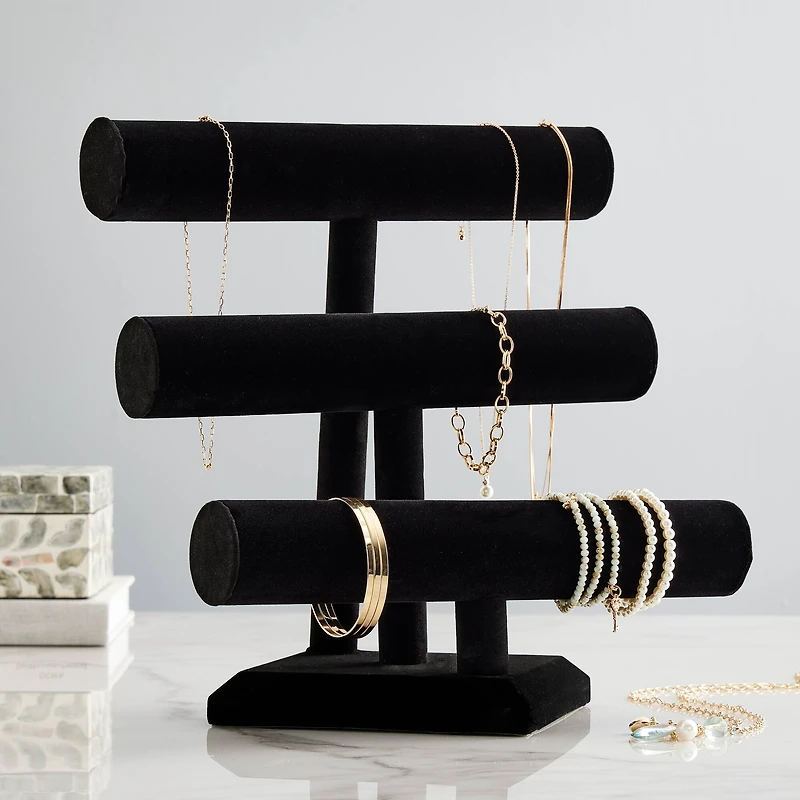 12" Triple Bar Black Velvet Jewelry Stand by Bead Landing™