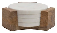 Hello Honey® Round Marble Coasters with Mango Wood Holder Set