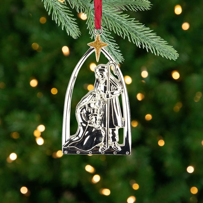 3.75" Gold & Silver Nativity Scene Ornament