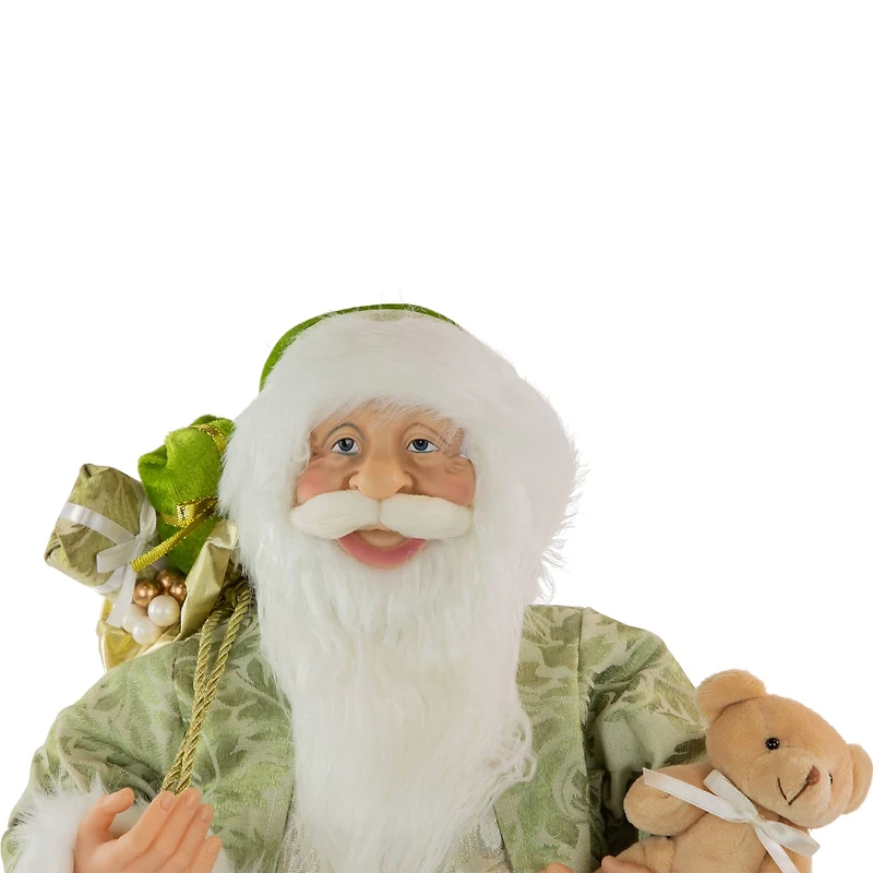 24" St. Patrick's Irish Standing Santa Claus Christmas Figure with Teddy Bear and Gift Bag