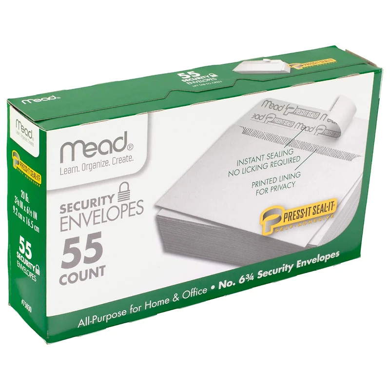 Mead® Press-It Seal-It® #6 3/4 Security Envelopes, 12 Packs of 55