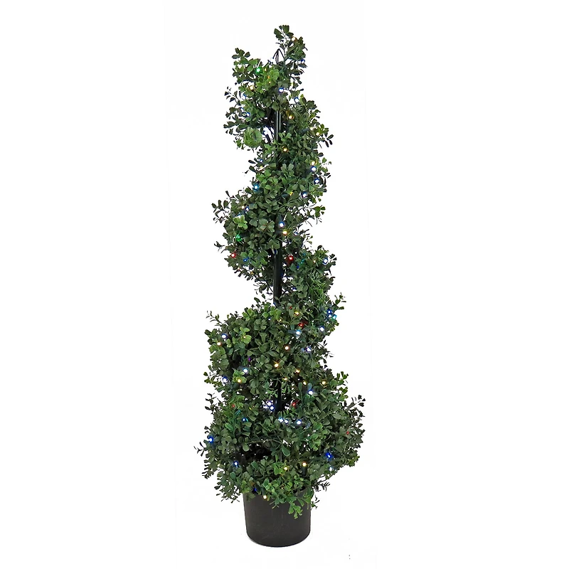 4ft. Boxwood Spiral Topiary with Multi-Function LED Lights