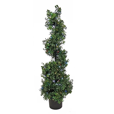 4ft. Boxwood Spiral Topiary with Multi-Function LED Lights