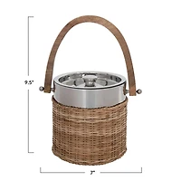 Hello Honey® 9.5" Stainless Steel & Woven Rattan Ice Bucket with Mango Wood Handle