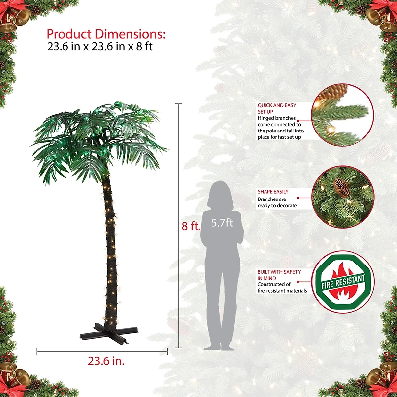 8ft. Pre-Lit Palm Tree, Green & Warm White LED Lights