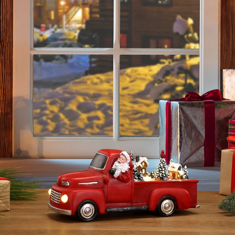 10.5" Animated Red Truck with Christmas Scene
