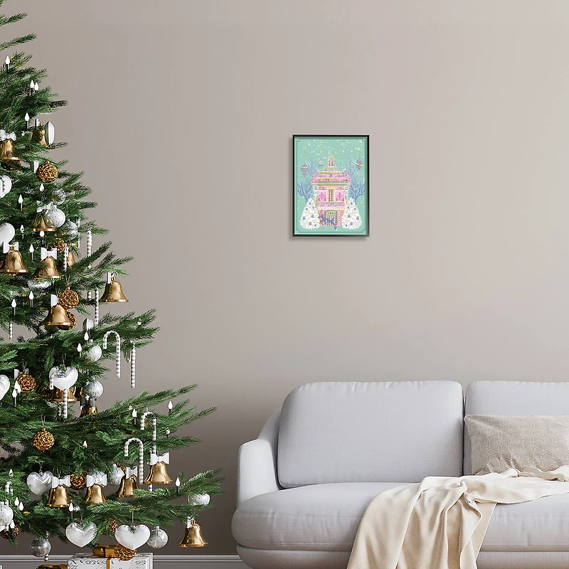 Stupell Industries Pink Ornate Christmas Building Framed Giclee Art